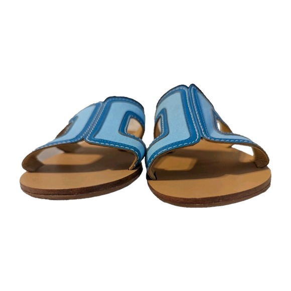 Talbots Women's Leather Hannah Slides Turquoise Blue Slip-On Flat Sandal 8 - Picture 5 of 9